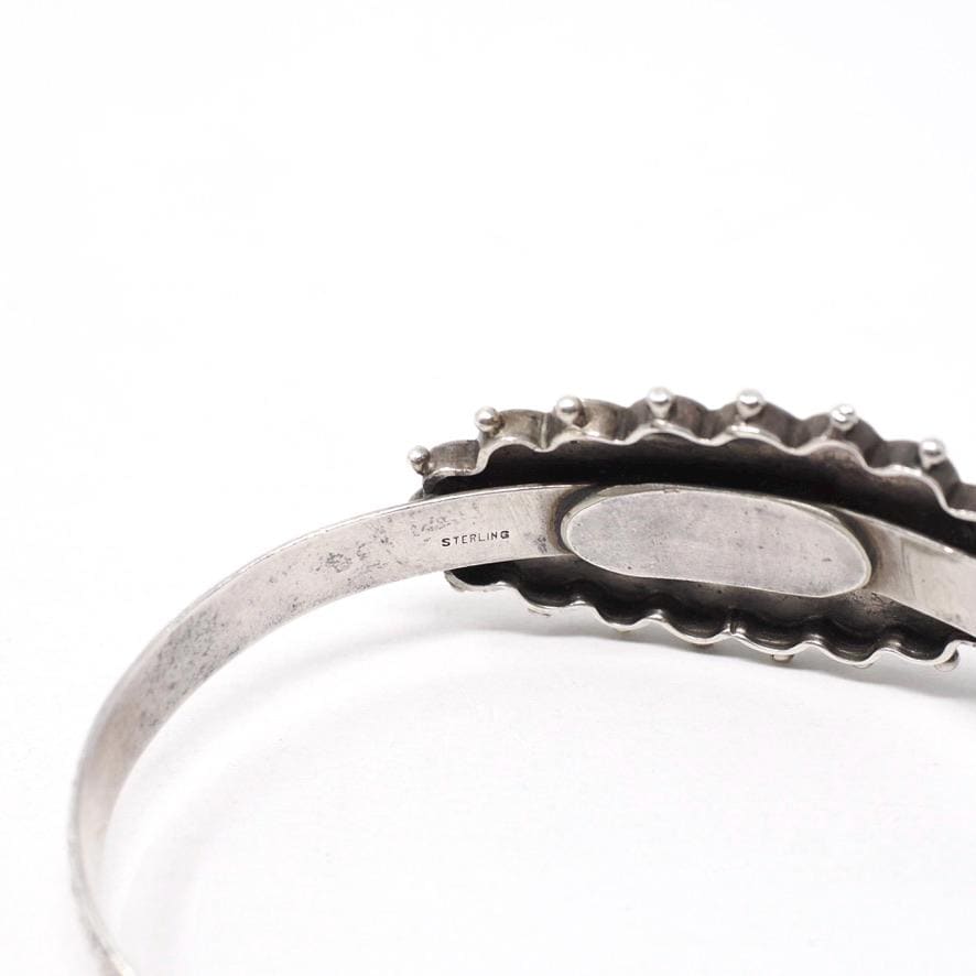 Antique Flower Bracelet - Mid Century Sterling Silver Hammered Bangle - Circa 1890s Era Converted Floral Plate ID Style Fashion Jewelry