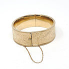 Vintage Flower Bangle - Retro 12k Gold Filled Engraved Floral Designs Wide Hinged Bracelet - Circa 1940s Era Statement Signed Winard Jewelry