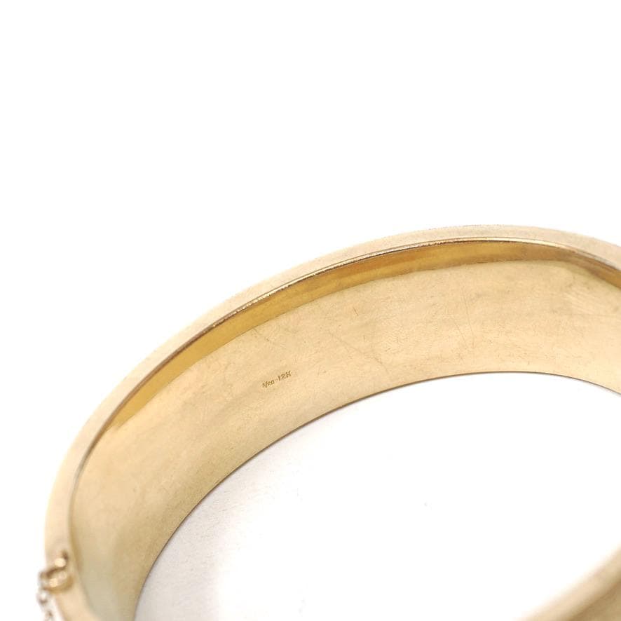 Vintage Flower Bangle - Retro 12k Gold Filled Engraved Floral Designs Wide Hinged Bracelet - Circa 1940s Era Statement Signed Winard Jewelry