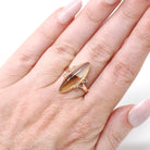 Vintage Agate Ring - Retro 10k Yellow Gold Marquise Cabochon Cut Banded Gemstone - Circa 1940s Size 7 Navette Style Fine Statement Jewelry