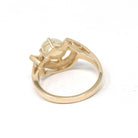 Vintage Opal Ring - Retro 14k Yellow Gold Cabochon Cut Gem Bypass - Circa 1960s Era Size 6 1/4 October Birthstone Fine Ribbon Bow Jewelry