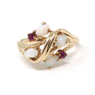 Opal & Ruby Ring - Estate 10k Yellow Gold Natural Cabochon Cut Gemstones - Modern Era Size 6 3/4 October Birthstone Fine Statement Jewelry