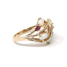 Opal & Ruby Ring - Estate 10k Yellow Gold Natural Cabochon Cut Gemstones - Modern Era Size 6 3/4 October Birthstone Fine Statement Jewelry