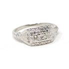 Mid Century Diamond Ring - Vintage 14k White Gold .12 CTW Anniversary Band - Circa 1950s Era Size 6 Illusion Fine Bridal Statement Jewelry