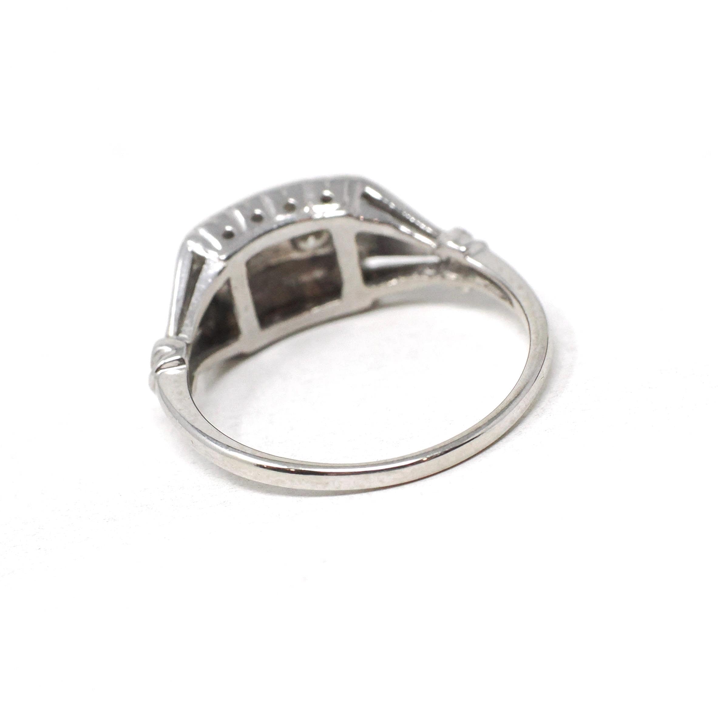 Mid Century Diamond Ring - Vintage 14k White Gold .12 CTW Anniversary Band - Circa 1950s Era Size 6 Illusion Fine Bridal Statement Jewelry