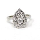 Diamond Cluster Ring - Estate 14k White Gold Natural Diamond Pear Shape - Modern Circa 2000s Era Size 3 3/4 Engagement Halo Fine Jewelry