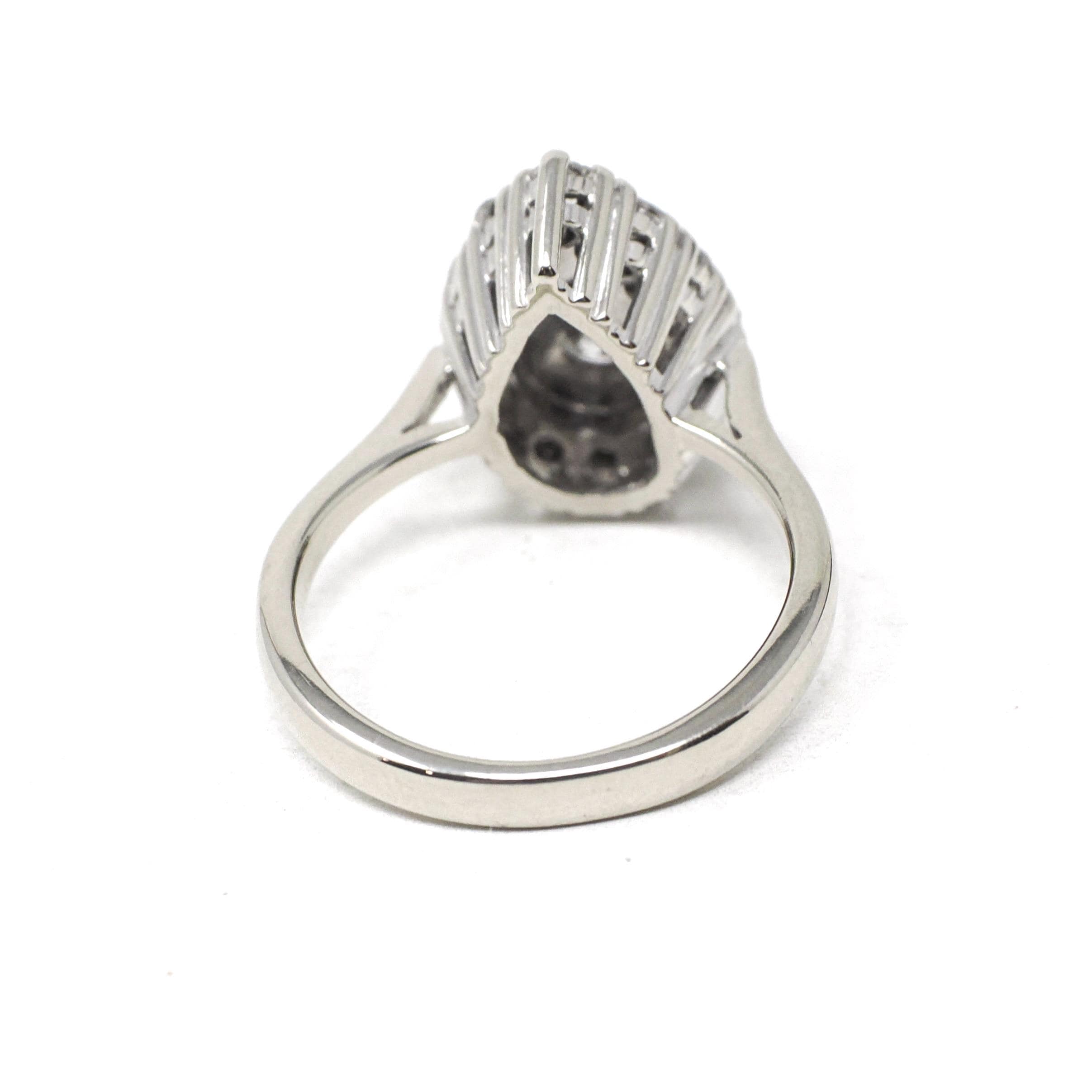 Diamond Cluster Ring - Estate 14k White Gold Natural Diamond Pear Shape - Modern Circa 2000s Era Size 3 3/4 Engagement Halo Fine Jewelry