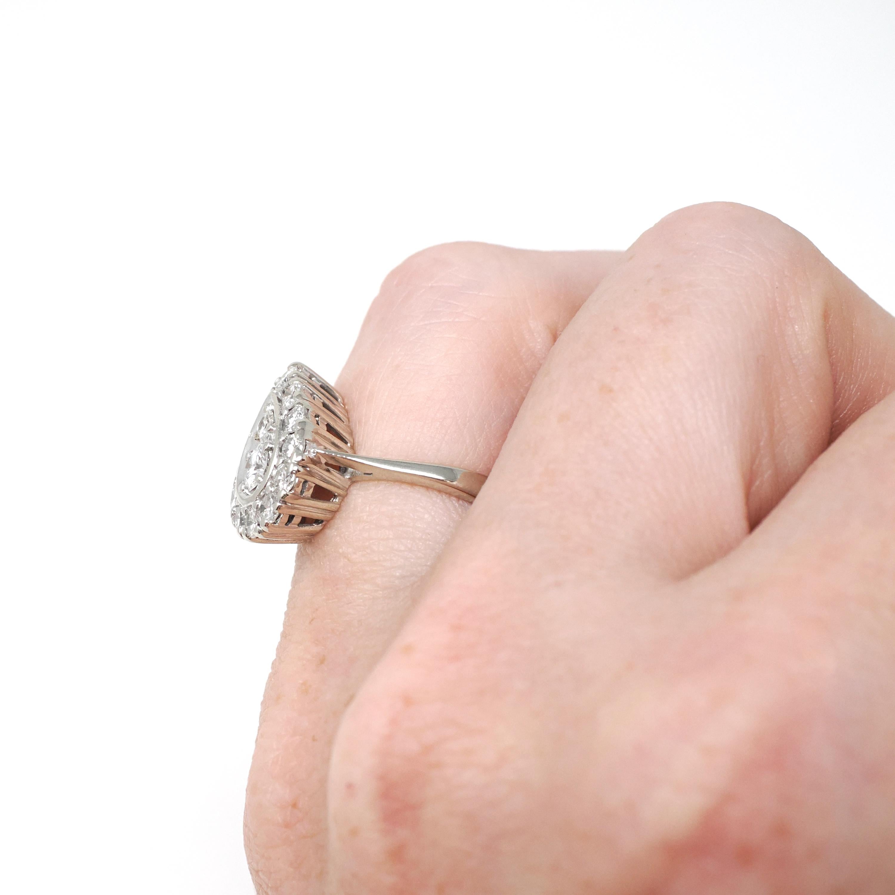 Diamond Cluster Ring - Estate 14k White Gold Natural Diamond Pear Shape - Modern Circa 2000s Era Size 3 3/4 Engagement Halo Fine Jewelry
