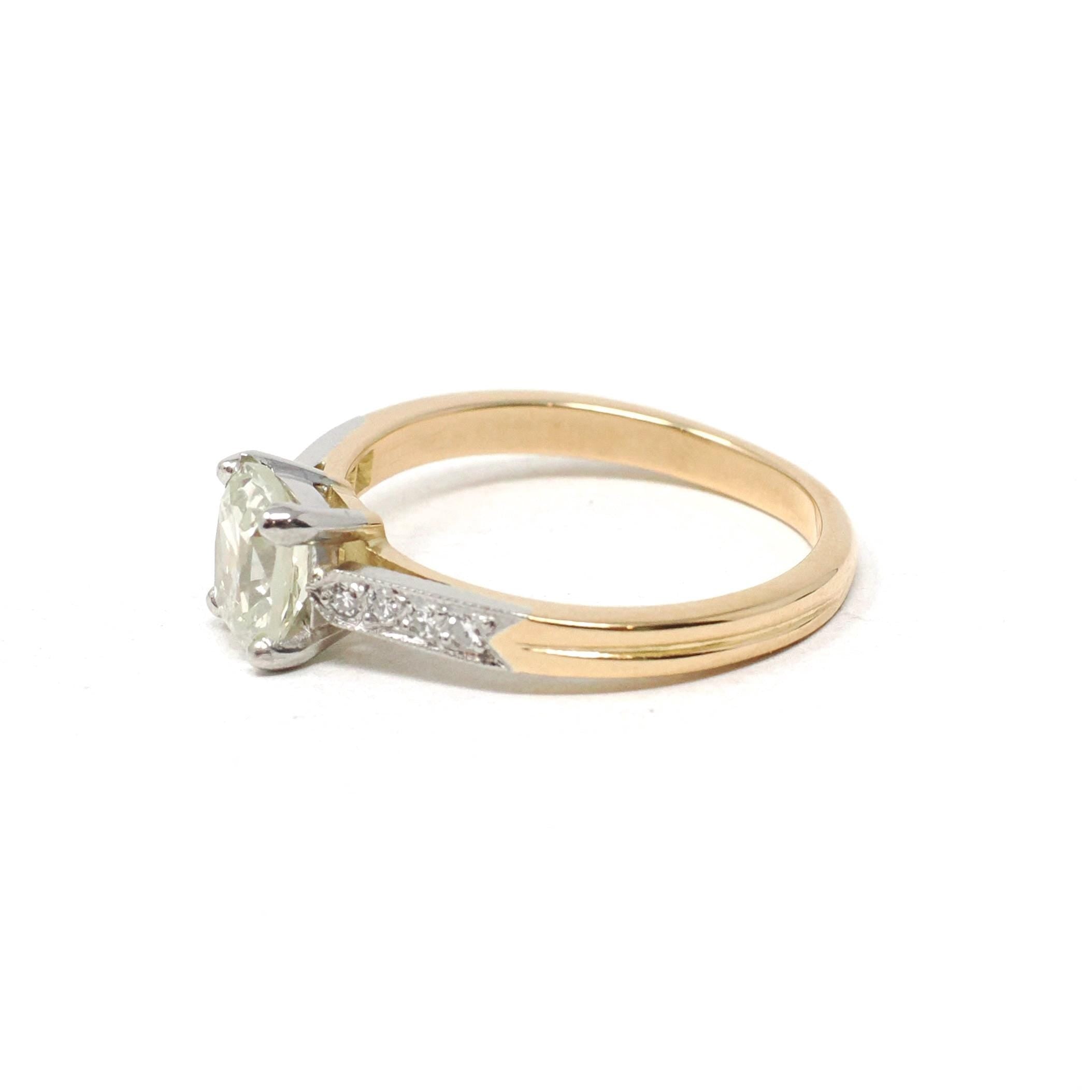 Diamond Engagement Ring - Modern 18k Yellow Gold & Platinum Two Tone French Bridal - Estate Vintage Style Size 6 1/2 GIA Report Fine Jewelry