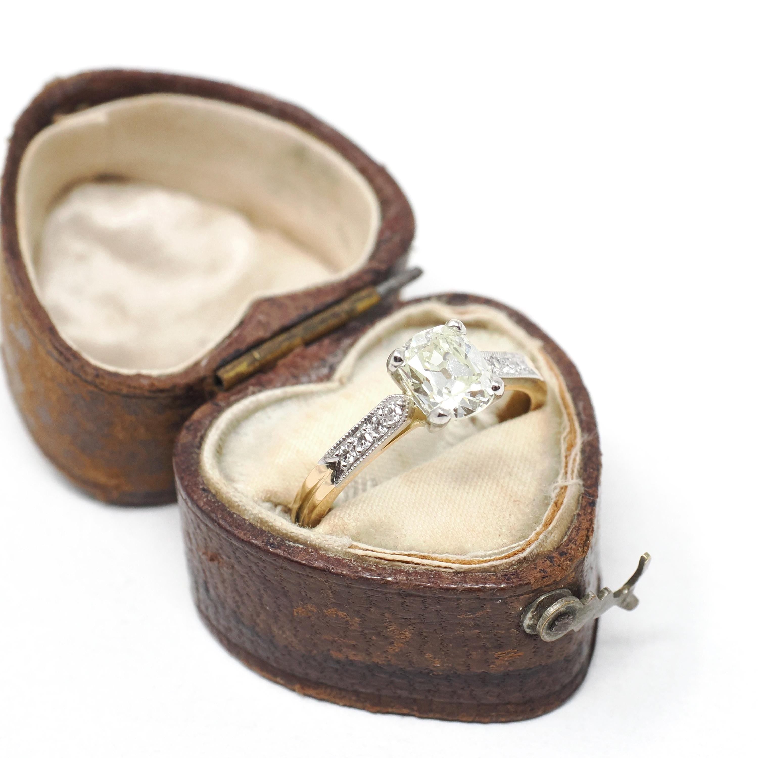 Diamond Engagement Ring - Modern 18k Yellow Gold & Platinum Two Tone French Bridal - Estate Vintage Style Size 6 1/2 GIA Report Fine Jewelry