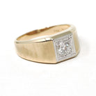 Vintage Diamond Ring - Retro 14k Yellow & White Gold Unisex .73 CT Engagement Band - Circa 1970s Era Size 12 Two Tone Fine Bridal Jewelry