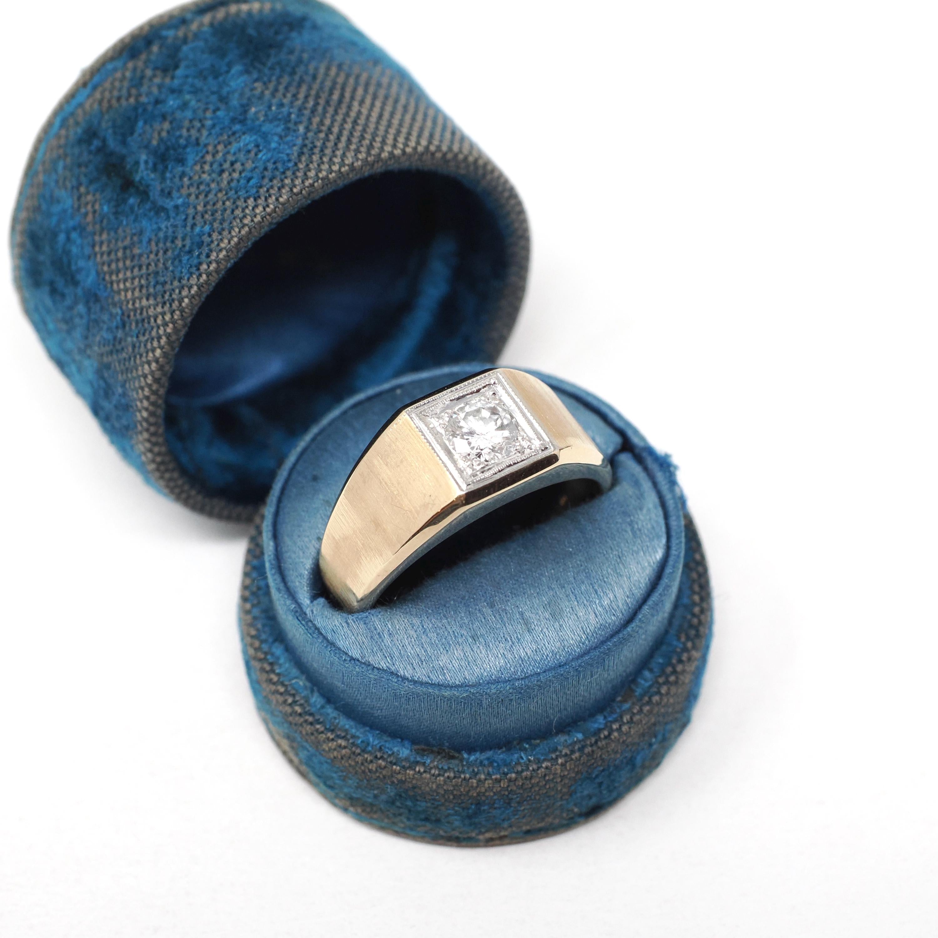 Vintage Diamond Ring - Retro 14k Yellow & White Gold Unisex .73 CT Engagement Band - Circa 1970s Era Size 12 Two Tone Fine Bridal Jewelry