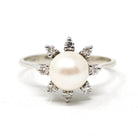 Vintage Pearl Ring - Mid Century Era 14k White Gold Cultured Organic Gem & .16 CTW Diamond Accents - Circa 1960s Size 5.75 Star Halo Jewelry