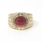 Pink Tourmaline Ring - Modern Era 14k Yellow Gold Natural Round Cabochon Gemstone Statement - Estate Size 6 October Birthstone Fine Jewelry