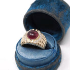 Pink Tourmaline Ring - Modern Era 14k Yellow Gold Natural Round Cabochon Gemstone Statement - Estate Size 6 October Birthstone Fine Jewelry