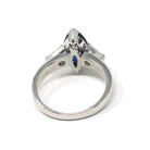 Sapphire & Diamond Ring - Estate Platinum Natural Blue Marquise Corundum Trillion Engagement - Modern Era Three Stone Navette Fine Jewelry