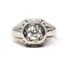 Art Deco Diamond Ring - Vintage 14k White Gold .70 CT Star Incised Unisex Engagement - Circa 1930s Era Size 7 Fine Sun Bridal Jewelry