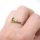 Peridot & Diamond Ring - Modern 14k Yellow Gold Oval Faceted Green Gemstone Bypass - Circa 2000s Era Size 6 August Birthstone Fine Jewelry