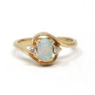 Opal & Diamond Ring - Modern 14k Yellow Gold Natural Oval Cabochon Cut Gemstone Bypass - Estate Circa 2000's Era Size 4 1/4 Fine Jewelry