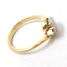 Opal & Diamond Ring - Modern 14k Yellow Gold Natural Oval Cabochon Cut Gemstone Bypass - Estate Circa 2000's Era Size 4 1/4 Fine Jewelry