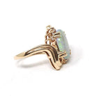 Vintage Opal & Diamond Ring - Estate 14k Yellow Gold Natural Oval Cabochon Gemstone - Modern Circa 1980s Size 9 Bypass Cocktail Fine Jewelry