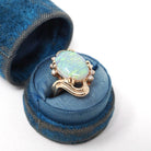Vintage Opal & Diamond Ring - Estate 14k Yellow Gold Natural Oval Cabochon Gemstone - Modern Circa 1980s Size 9 Bypass Cocktail Fine Jewelry