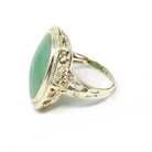 Vintage Jadeite Ring - Mid Century 14k Yellow Gold Natural Green Cabochon Cut Gemstone - Circa 1940s Era Statement Size 4 1/4 Fine Jewelry