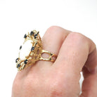 Vintage Opal & Sapphire Ring - Estate 14k Yellow Gold Statement Leaf Flower - Circa 1980s Era Size 5 1/2 Halo Brutalist Style Fine Jewelry