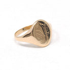 Edwardian Signet Ring - Antique 10k Yellow Gold Oval Engraved SP Pinky Midi Band - Circa 1910s Size 3 1/2 Fine Personal Statement Jewelry