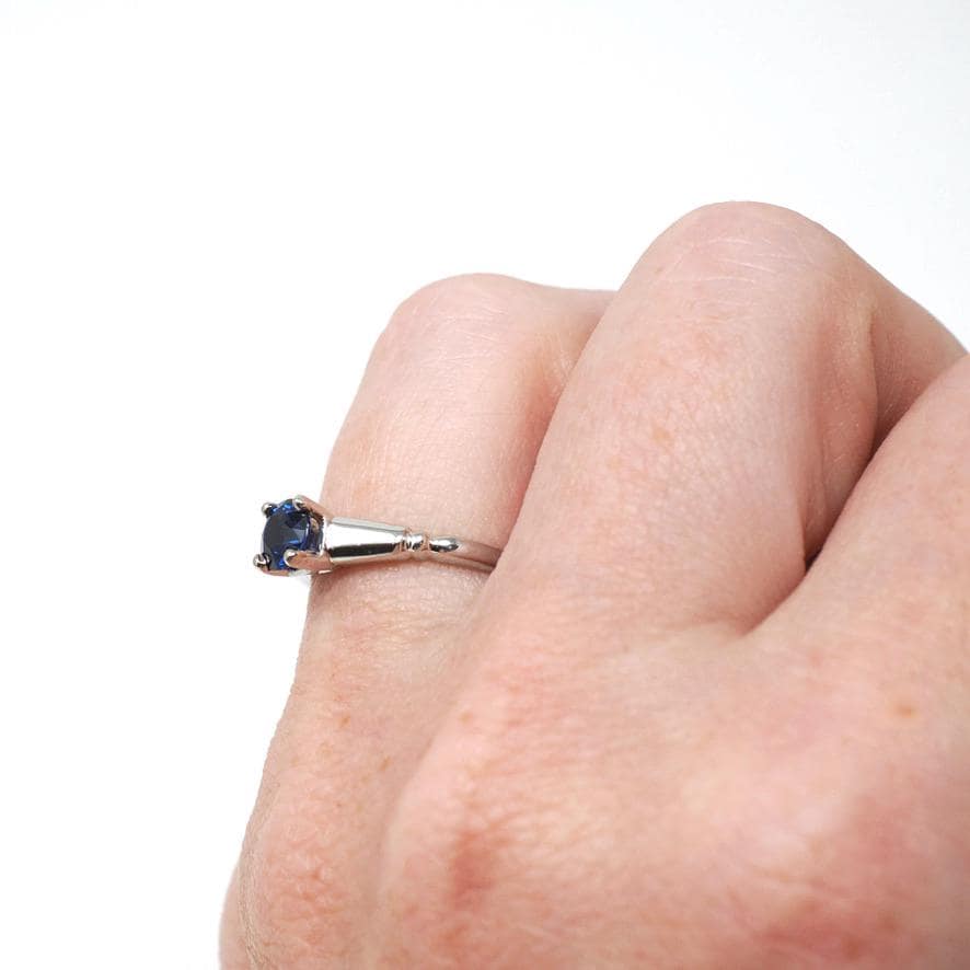 Estate Sapphire Ring - Modern Platinum Natural Blue .63 CT Gemstone Illusion Engagement Setting - Circa 2000s Era Solitaire Fine Jewelry