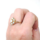 Vintage Opal Ring - Mid Century 10k Yellow Gold Natural Gemstone Flower Cluster Statement - Circa 1960s Era Size 5 3/4 Floral Fine Jewelry