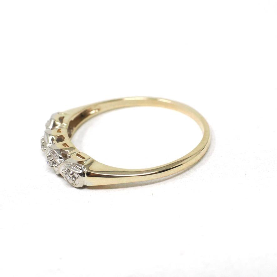 Vintage Diamond Band - Mid Century 14k Yellow & White Gold .03 CTW Wedding Ring - Circa 1950s Size 7 1/4 Fine Two Tone Fine Bridal Jewelry