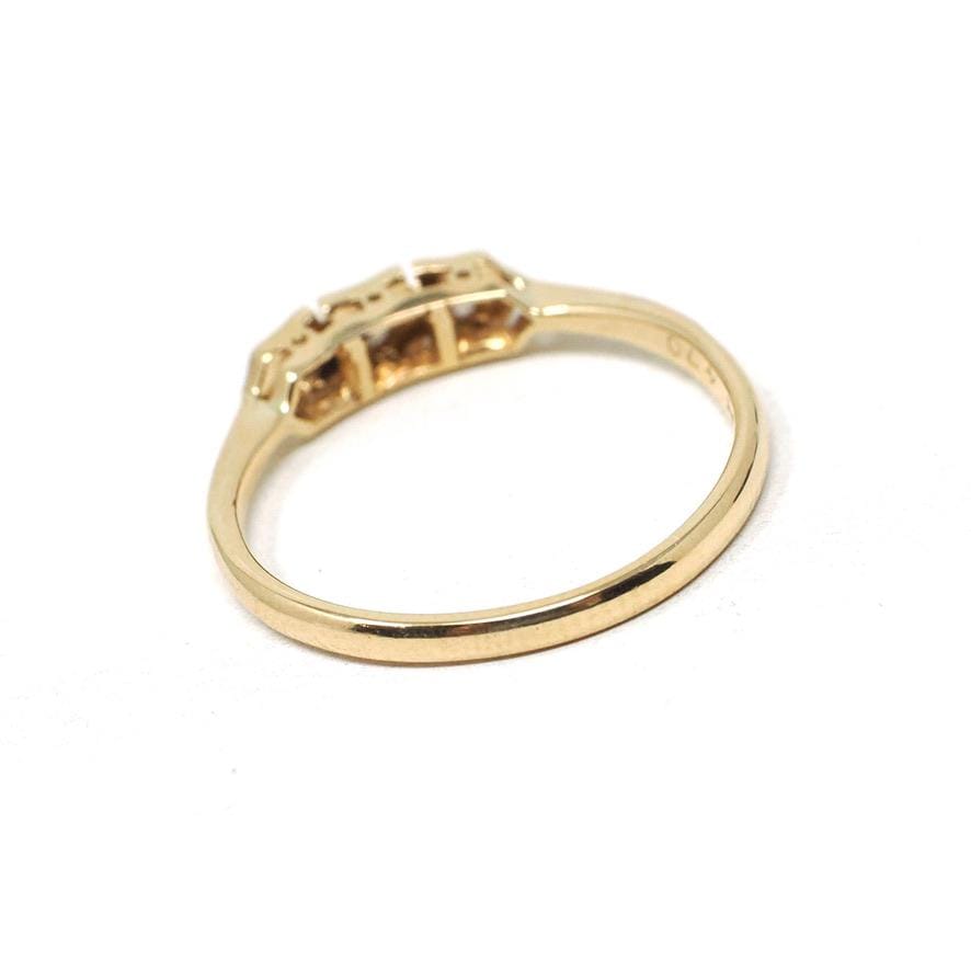 Diamond Wedding Band - Mid Century 18k Yellow Gold & Platinum .07 CTW Stacking Ring - Circa 1940s Size 6 3/4 Fine Two Tone Bridal Jewelry