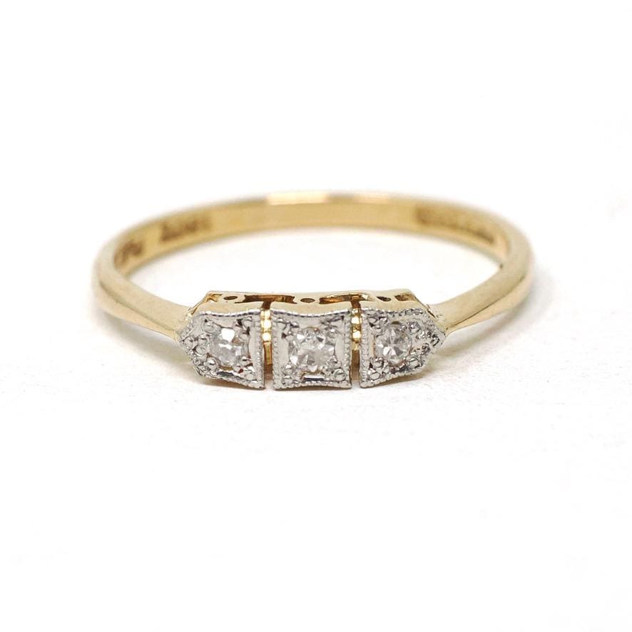 Diamond Wedding Band - Mid Century 18k Yellow Gold & Platinum .07 CTW Stacking Ring - Circa 1940s Size 6 3/4 Fine Two Tone Bridal Jewelry