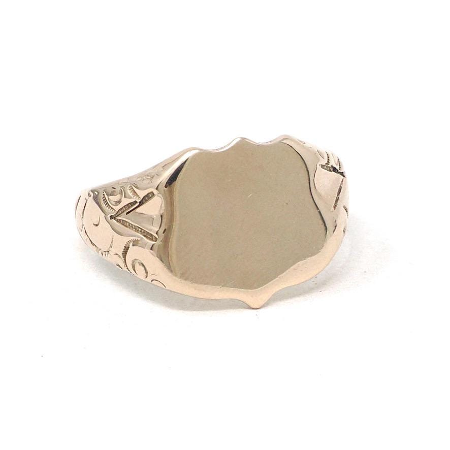 Antique Signet Ring - Edwardian Era 14k Yellow Gold Blank Shield Statement Men's Unisex Band - Vintage Circa 1900s Size 11 Fine Jewelry