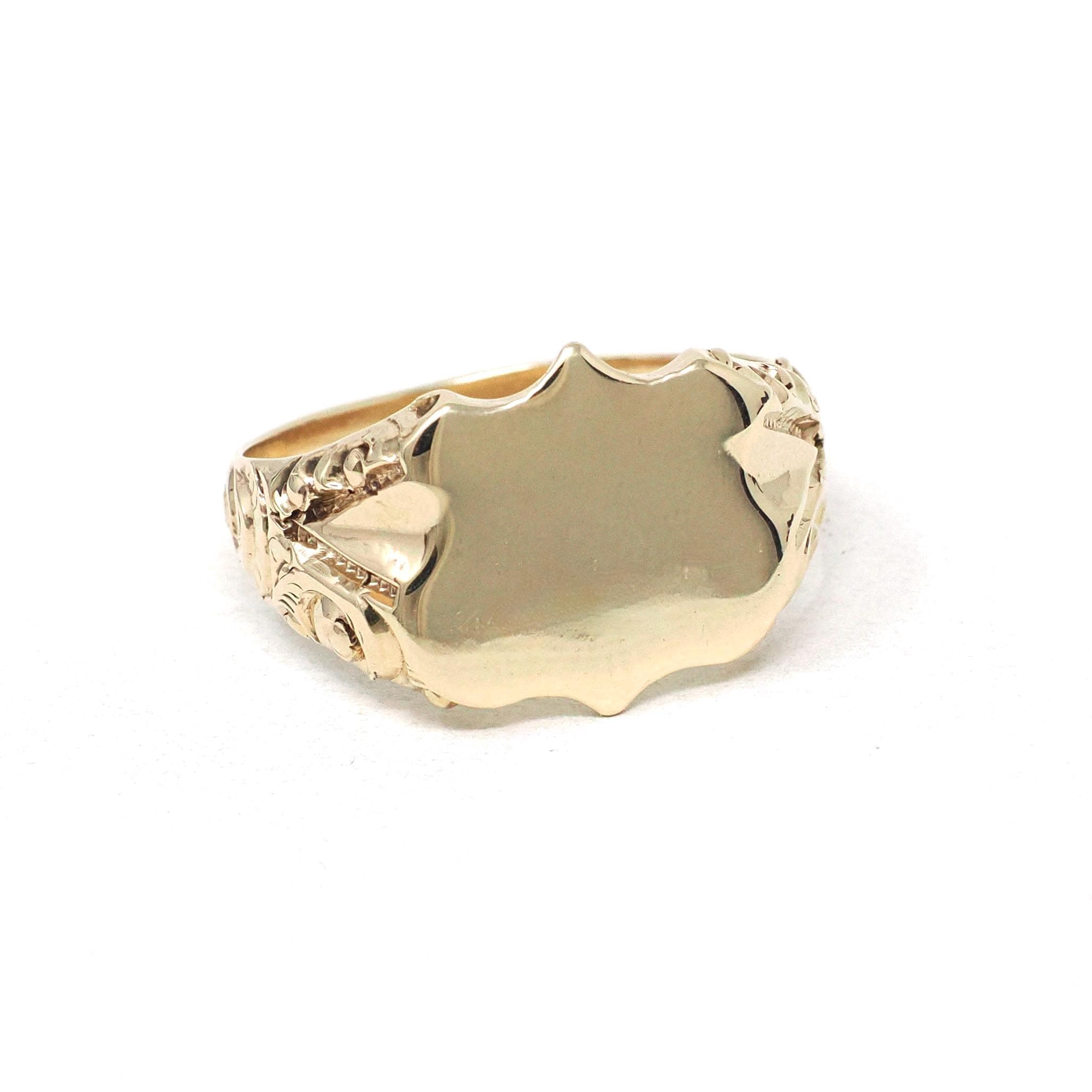Antique Signet Ring - Edwardian Era 14k Yellow Gold Blank Shield Statement Men's Unisex Band - Vintage Circa 1900s Size 10 3/4 Fine Jewelry
