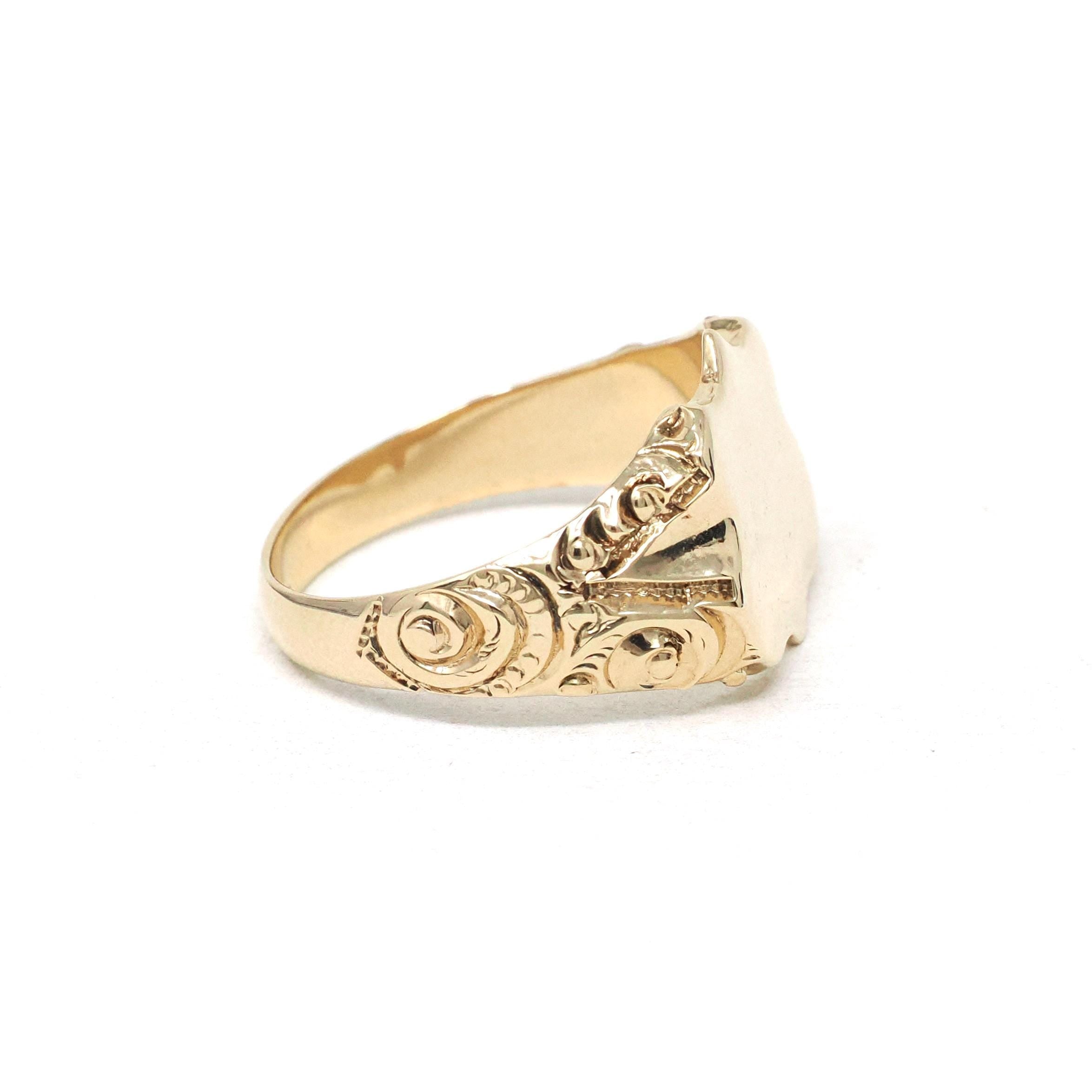 Antique Signet Ring - Edwardian Era 14k Yellow Gold Blank Shield Statement Men's Unisex Band - Vintage Circa 1900s Size 10 3/4 Fine Jewelry