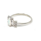 Opal & Diamond Ring - Modern 10k White Gold Cabochon Marquise Butterfly Statement - Estate Circa 2000s Era Size 6 3/4 Dainty Fine Jewelry