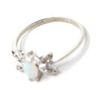 Opal & Diamond Ring - Modern 10k White Gold Cabochon Marquise Butterfly Statement - Estate Circa 2000s Era Size 6 3/4 Dainty Fine Jewelry