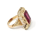 Vintage Created Ruby Ring - Retro 14k Yellow Gold French Cut Rectangular Red Gem Flower Statement - Circa 1940s Size 5 Floral Fine Jewelry