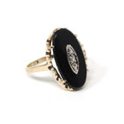 Vintage Onyx Ring - Mid Century 10k Yellow Gold Black Chalcedony & .02 CT Natural Diamond - Circa 1940s Era Size 8.5 Statement Fine Jewelry