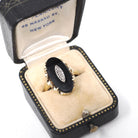 Vintage Onyx Ring - Mid Century 10k Yellow Gold Black Chalcedony & .02 CT Natural Diamond - Circa 1940s Era Size 8.5 Statement Fine Jewelry
