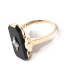 Vintage Onyx Ring - Mid Century 10k Yellow Gold Black Chalcedony & Natural Diamond - Circa 1940s Size 6 1/2 Statement Fine Two Tone Jewelry