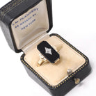 Vintage Onyx Ring - Mid Century 10k Yellow Gold Black Chalcedony & Natural Diamond - Circa 1940s Size 6 1/2 Statement Fine Two Tone Jewelry