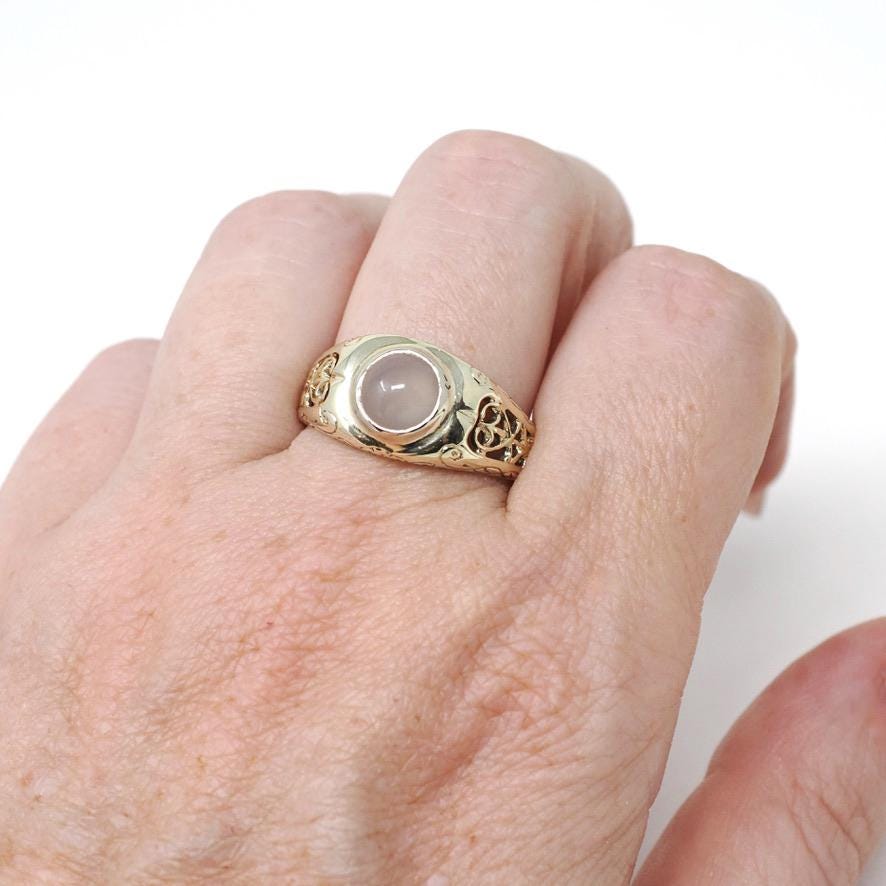 Edwardian Moonstone Ring - Antique 14k White Gold Natural Bezel Feldspar Gemstone Statement - Estate Size 9 Heart XO Filigree Fine Jewelry