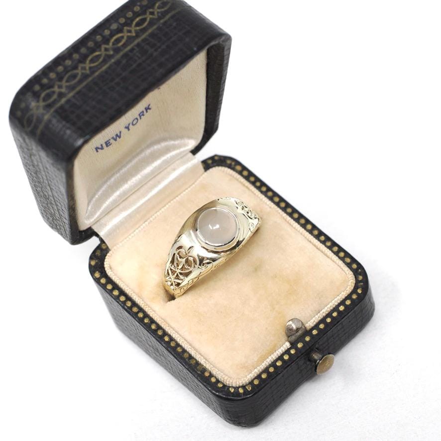 Edwardian Moonstone Ring - Antique 14k White Gold Natural Bezel Feldspar Gemstone Statement - Estate Size 9 Heart XO Filigree Fine Jewelry