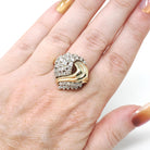 Diamond Cluster Ring - Retro Era 14k Yellow & White Gold .82 CTW Diamond Cocktail Statement - Vintage 1980s Size 7 1/2 Teardrop Fine Jewelry