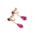 Created Ruby Earrings - Mid Century 14k Yellow Gold Red Fantasy Cut Screwback Drops - Circa 1940s Dangle Unpierced Statement Fine Jewelry