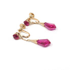 Created Ruby Earrings - Mid Century 14k Yellow Gold Red Fantasy Cut Screwback Drops - Circa 1940s Dangle Unpierced Statement Fine Jewelry