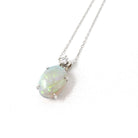 Opal & Diamond Pendant - Estate 14k White Gold Oval Cabochon Cut 2.26 CT Gem Necklace - Modern Circa 2000's October Birthstone Fine Jewelry